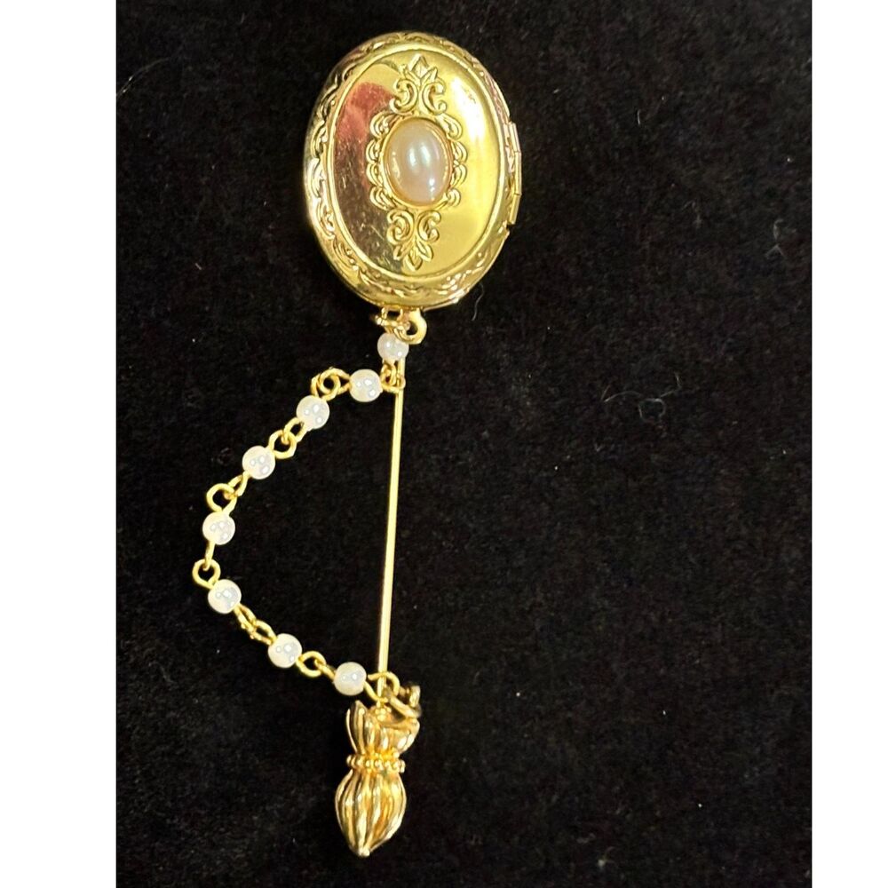 Vintage Avon Faux Pearl Locket Stick Pin
